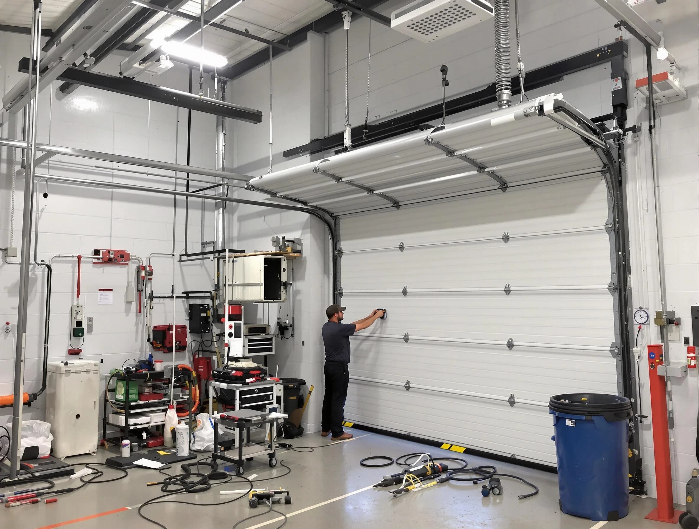 Arlington Garage Door Repair certified technician performing commercial door repair at a Arlington business facility