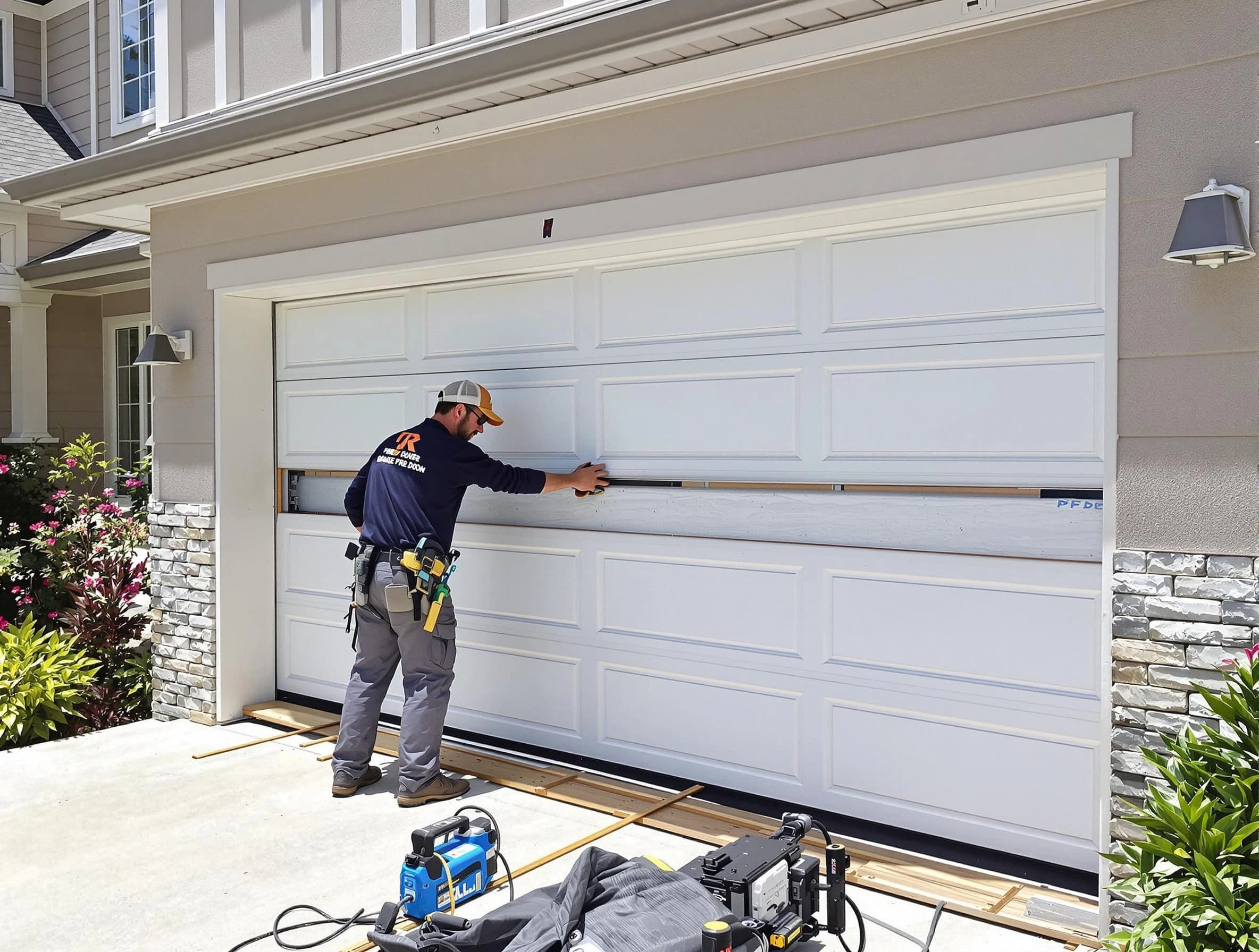 Arlington Garage Door Repair team performing complete garage door replacement at Arlington residence