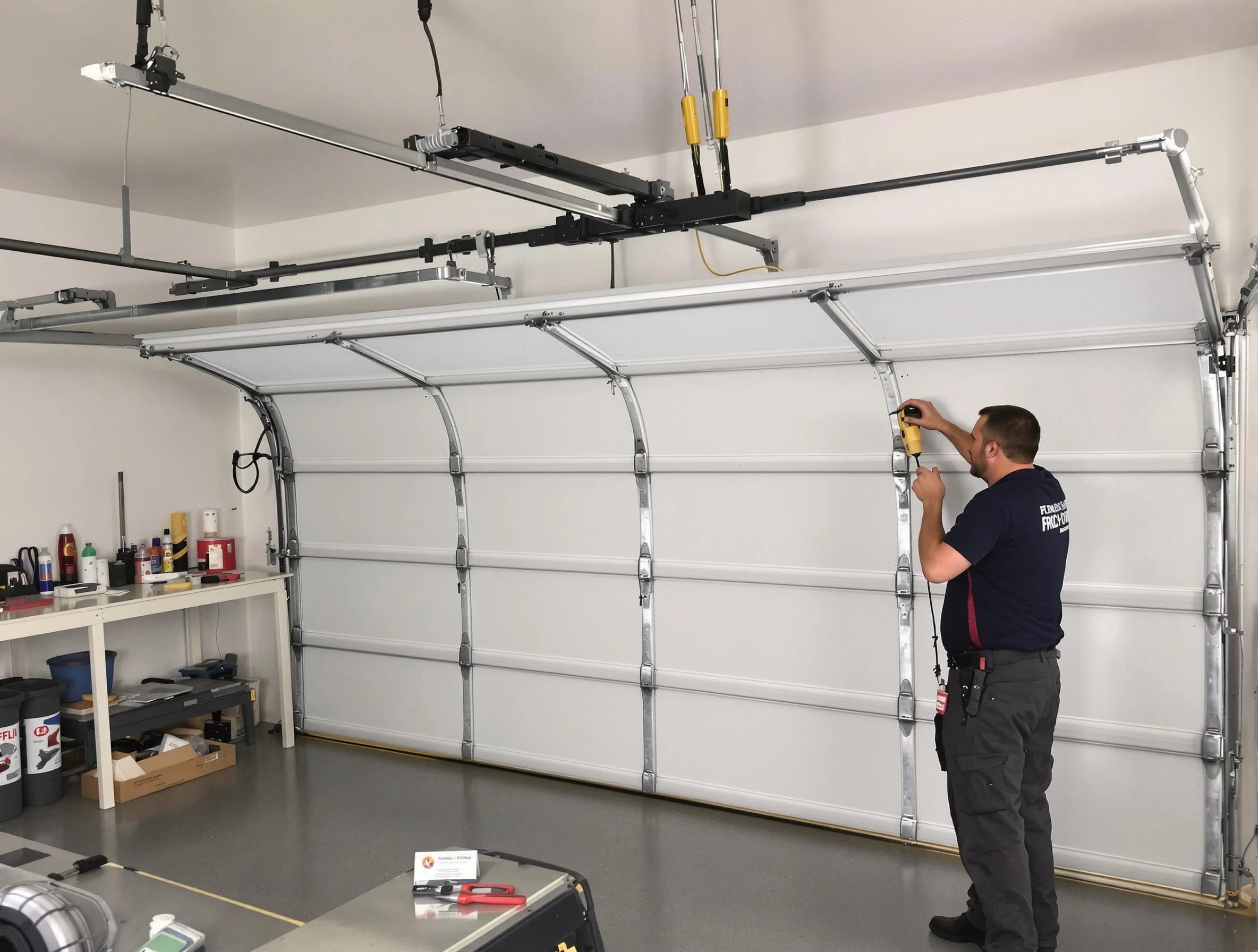 Arlington Garage Door Repair certified technician performing overhead door system repair in Arlington