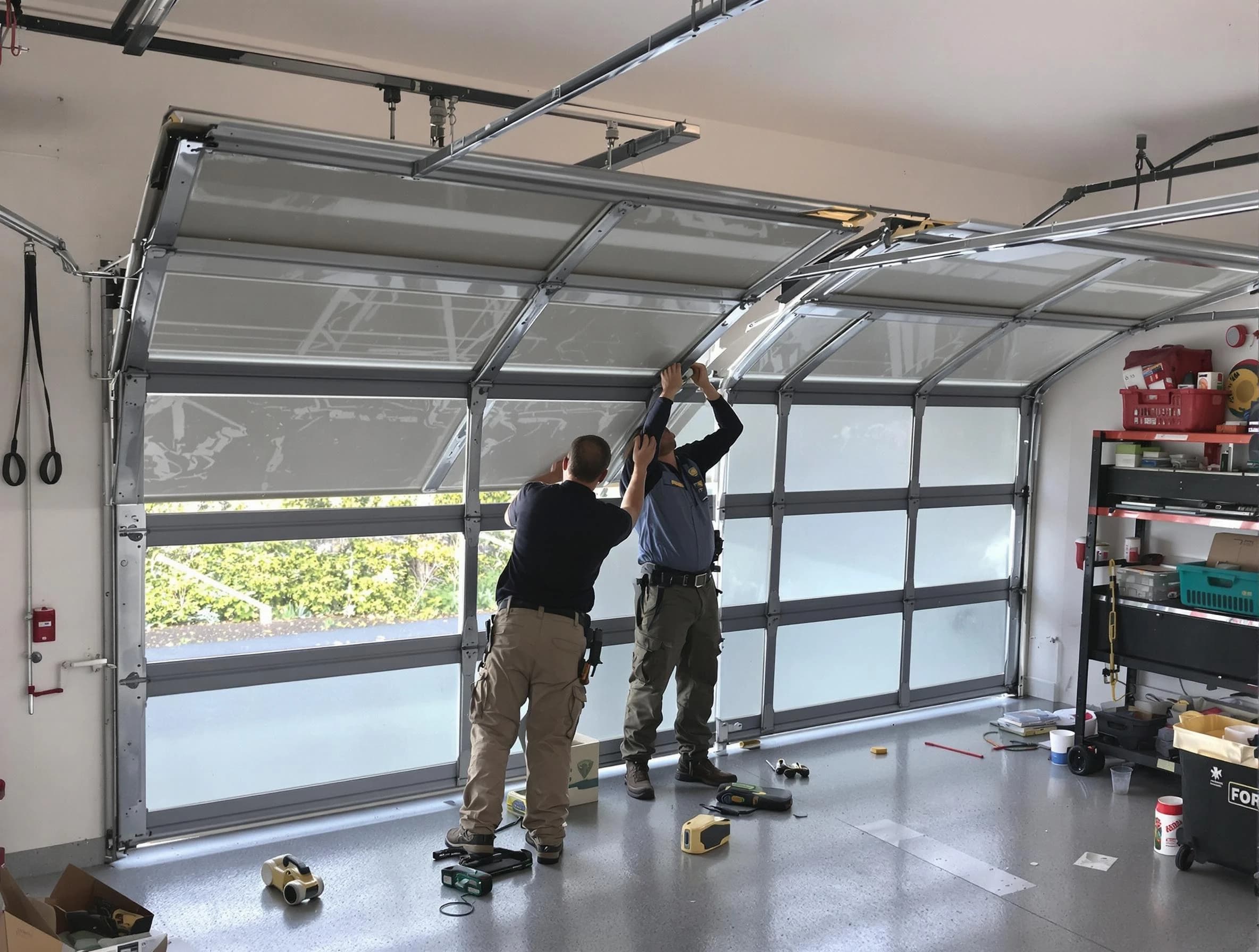 Arlington Garage Door Repair expert performing precise panel replacement on Arlington garage door