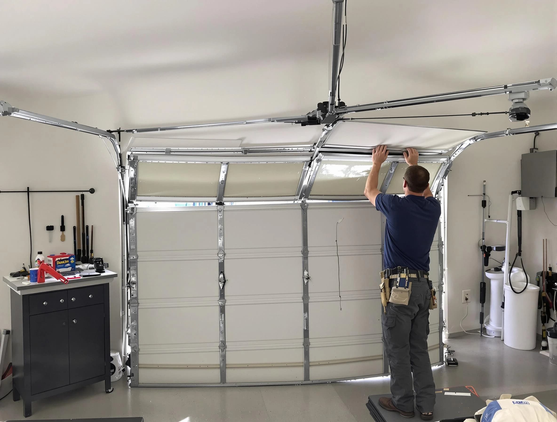 Arlington Garage Door Repair specialist performing precise section replacement on Arlington garage door
