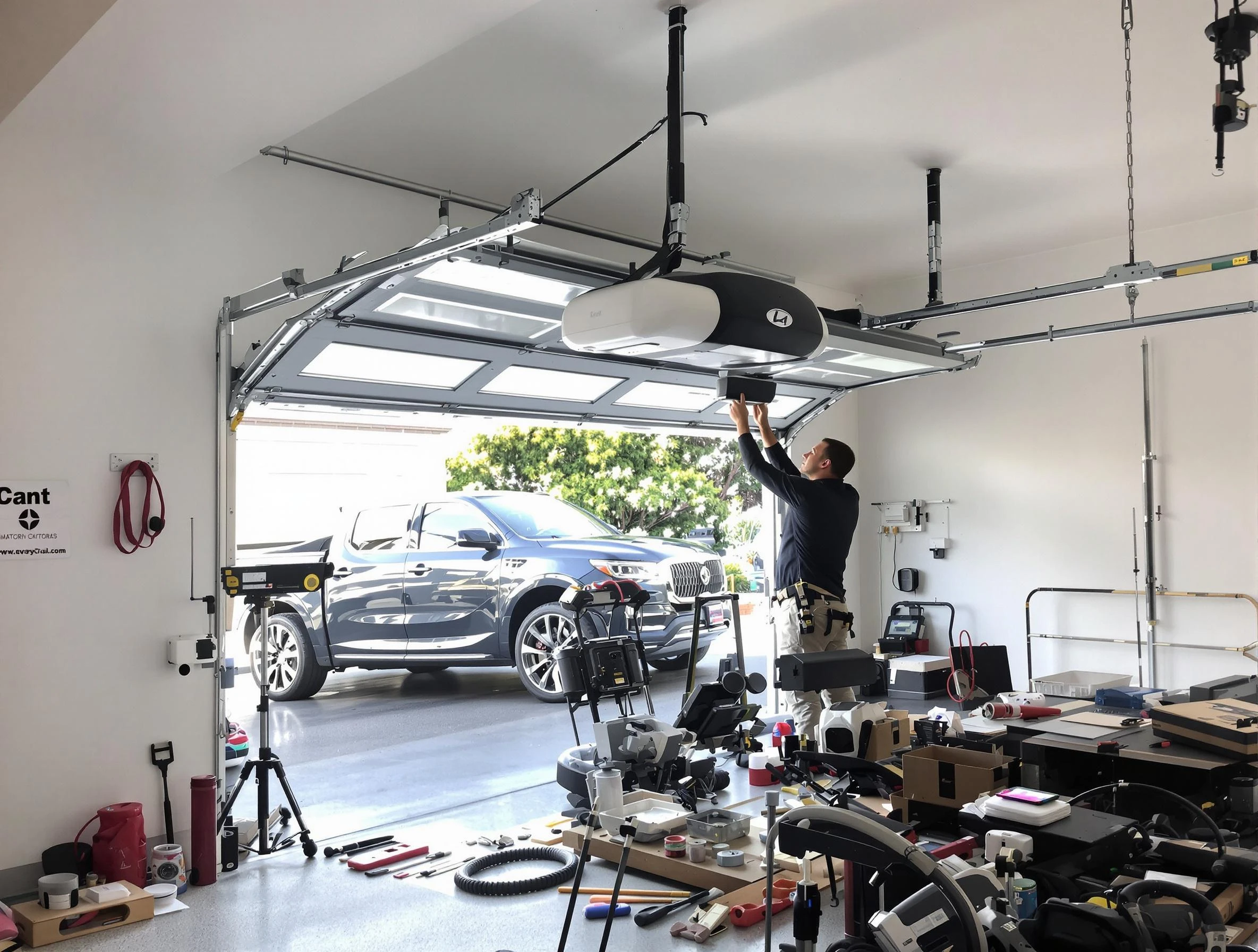 Arlington Garage Door Repair specialist installing smart garage door opener system in Arlington home