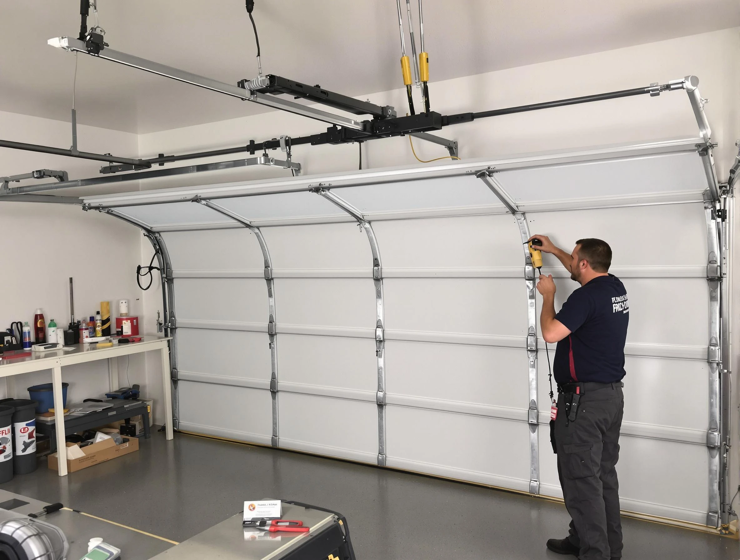 Arlington Garage Door Repair certified technician performing overhead door system repair in Arlington