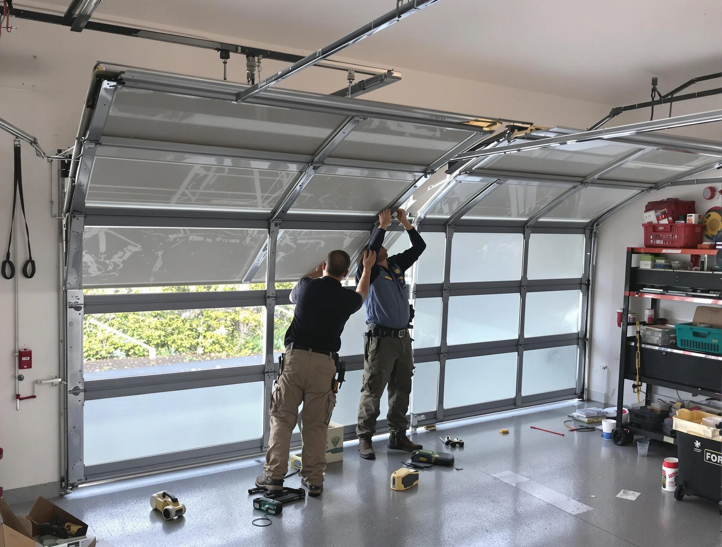 Arlington Garage Door Repair expert performing precise panel replacement on Arlington garage door