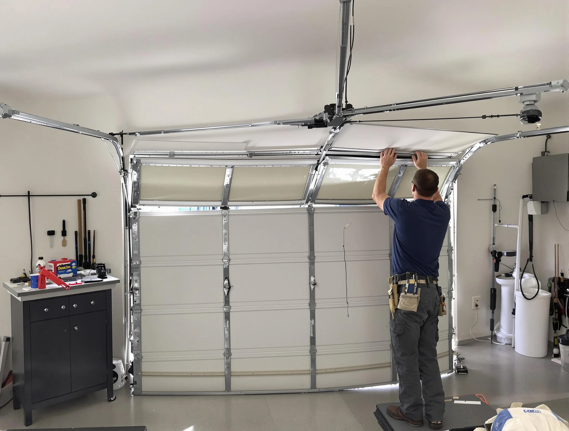 Arlington Garage Door Repair specialist performing precise section replacement on Arlington garage door